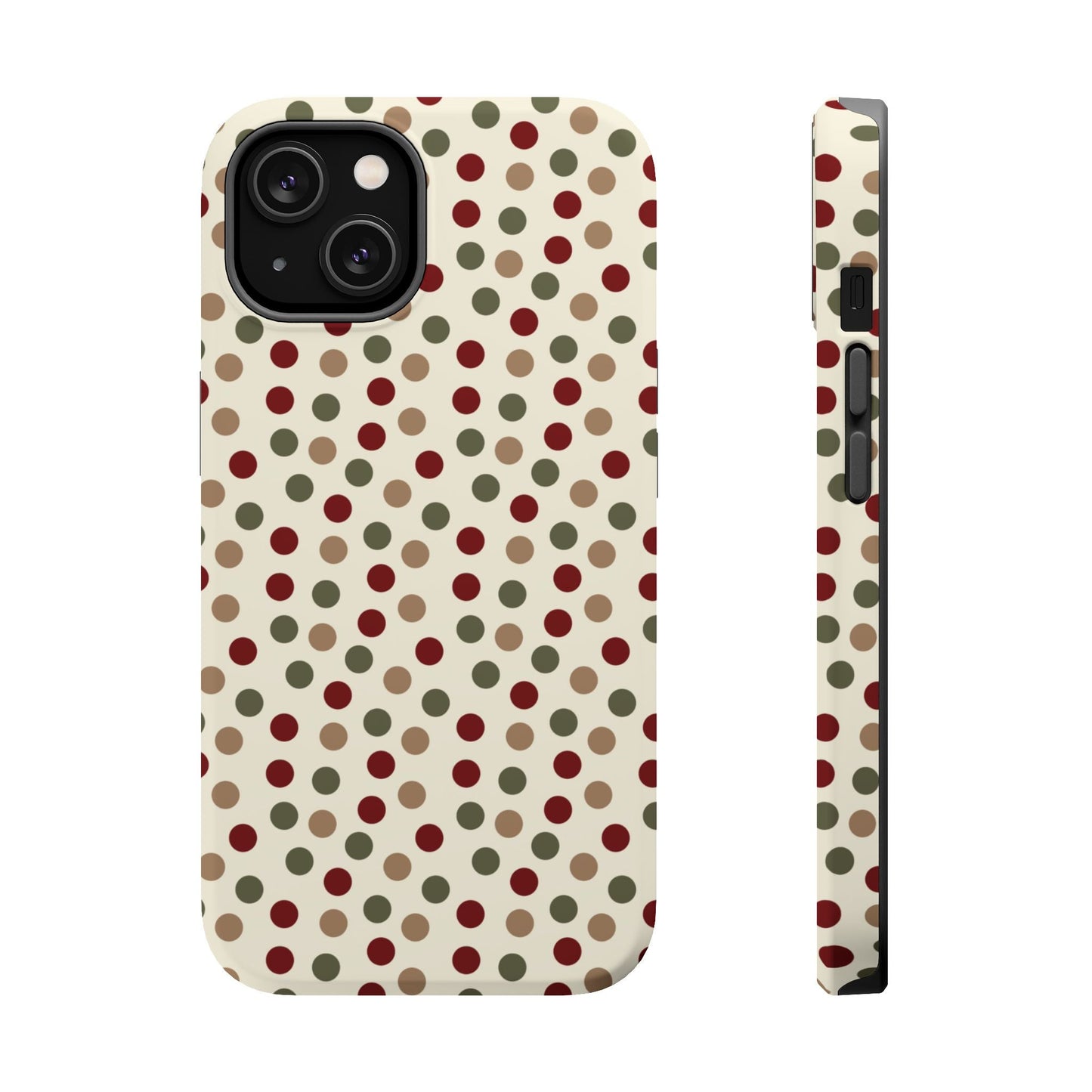 Festive Red & Green Polka Dots on Cream – MagSafe iPhone Case - BOGO Cases