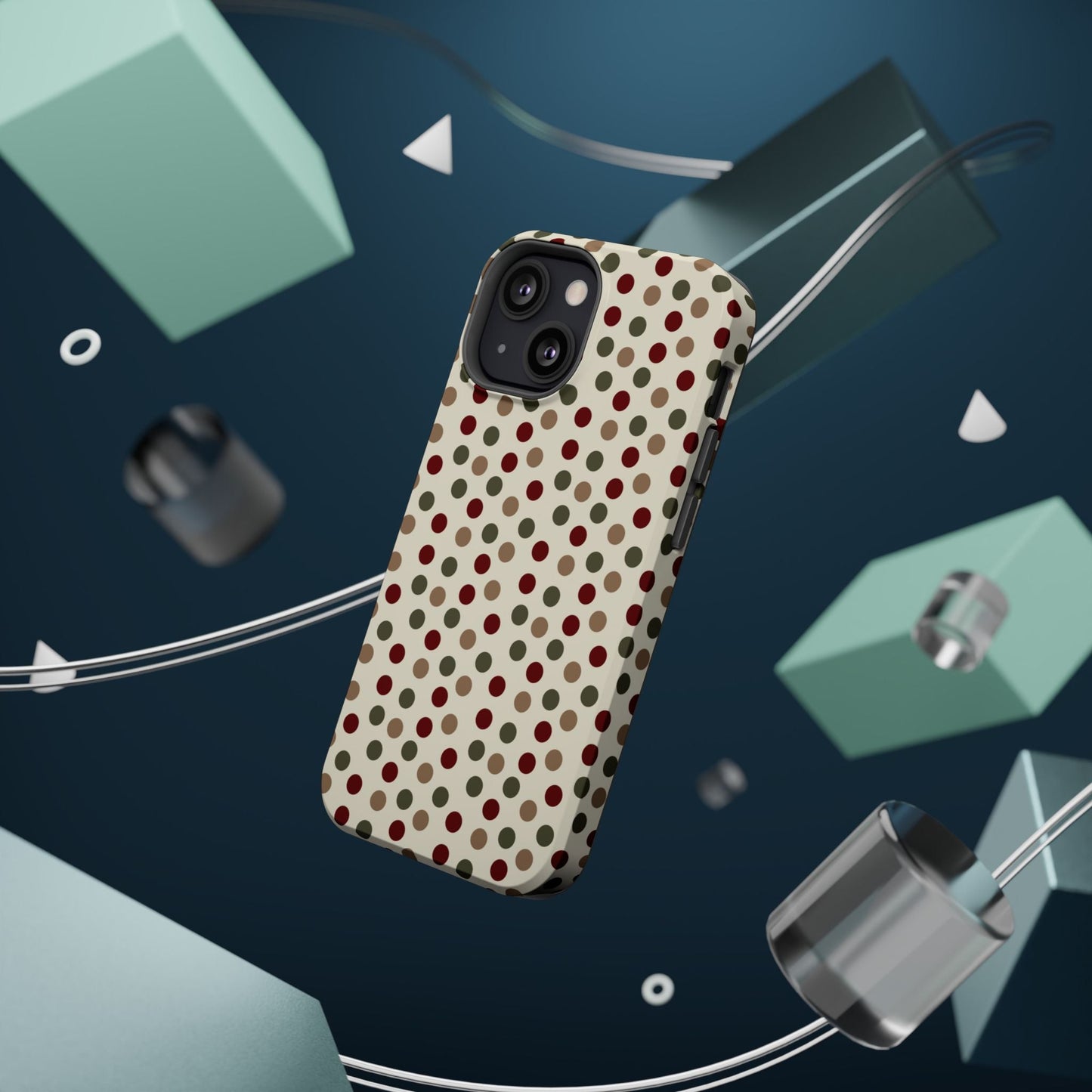 Festive Red & Green Polka Dots on Cream – MagSafe iPhone Case - BOGO Cases