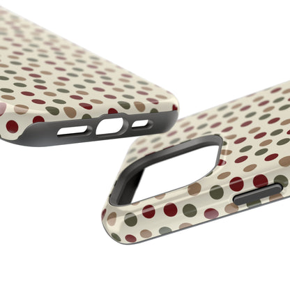 Festive Red & Green Polka Dots on Cream – MagSafe iPhone Case - BOGO Cases