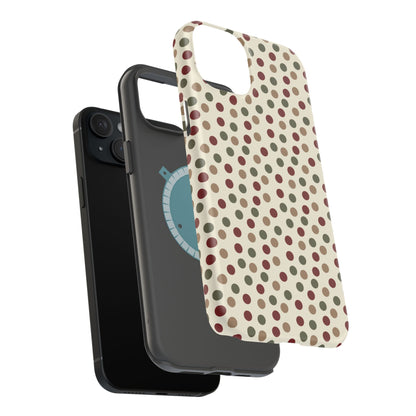 Festive Red & Green Polka Dots on Cream – MagSafe iPhone Case - BOGO Cases