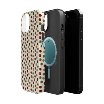 Festive Red & Green Polka Dots on Cream – MagSafe iPhone Case - BOGO Cases