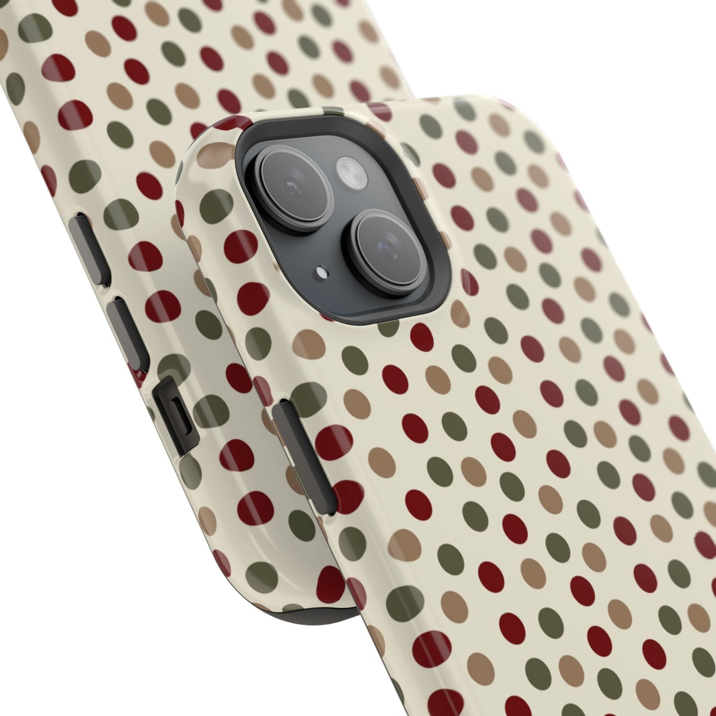 Festive Red & Green Polka Dots on Cream – MagSafe iPhone Case - BOGO Cases