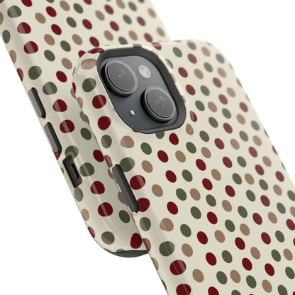 Festive Red & Green Polka Dots on Cream – MagSafe iPhone Case - BOGO Cases