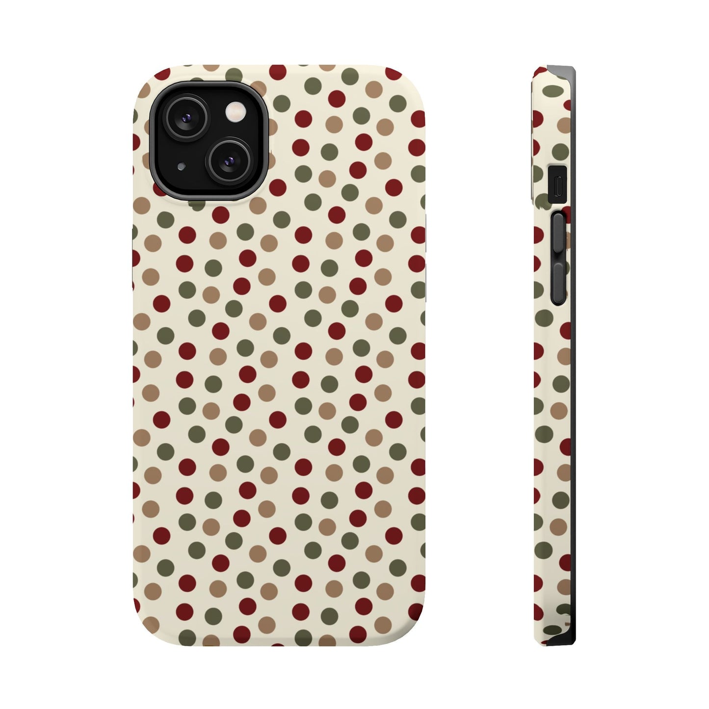 Festive Red & Green Polka Dots on Cream – MagSafe iPhone Case - BOGO Cases
