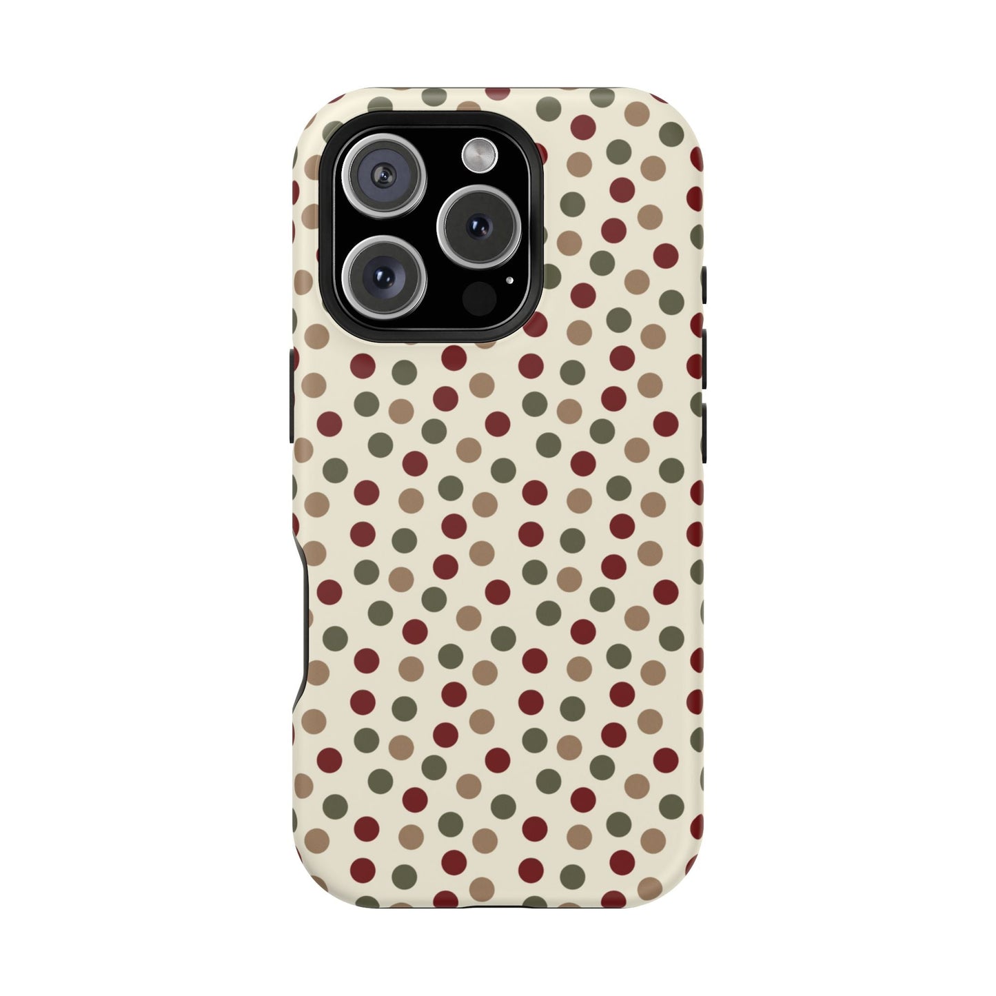Festive Red & Green Polka Dots on Cream – MagSafe iPhone Case - BOGO Cases