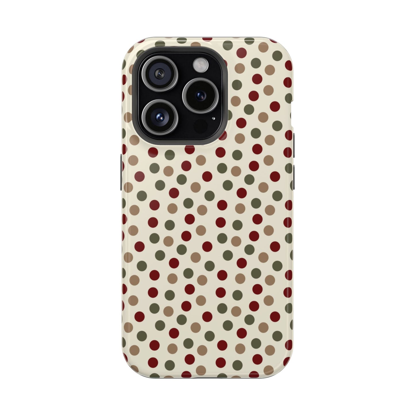 Festive Red & Green Polka Dots on Cream – MagSafe iPhone Case - BOGO Cases