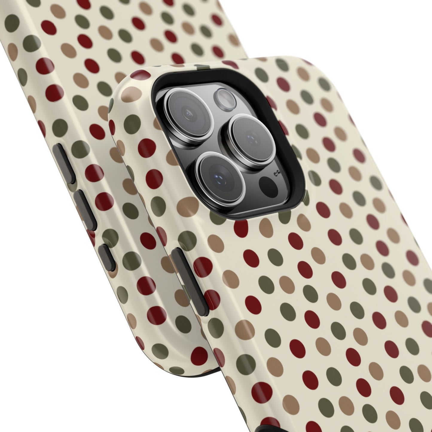 Festive Red & Green Polka Dots on Cream – MagSafe iPhone Case - BOGO Cases