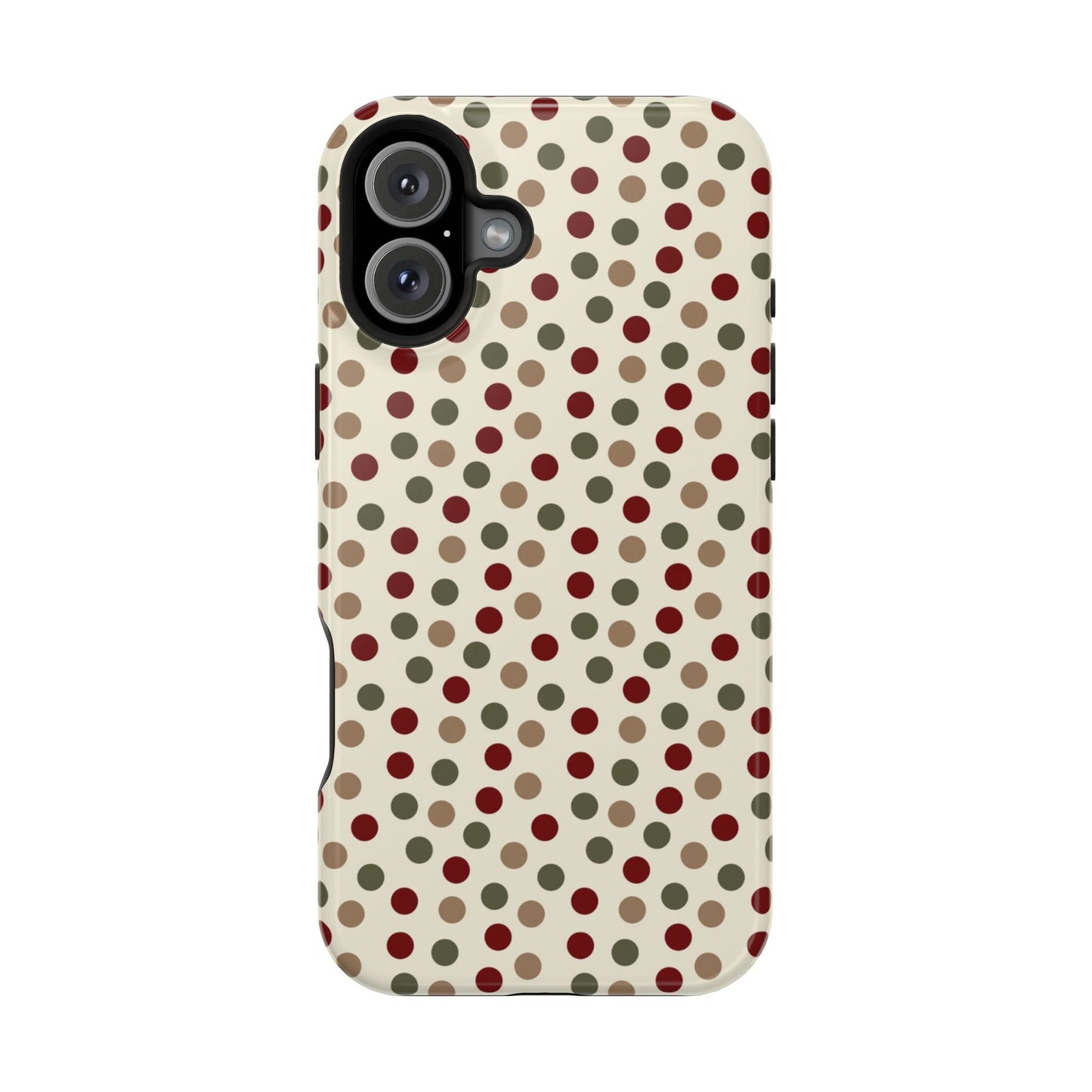 Festive Red & Green Polka Dots on Cream – MagSafe iPhone Case - BOGO Cases