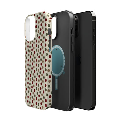Festive Red & Green Polka Dots on Cream – MagSafe iPhone Case - BOGO Cases