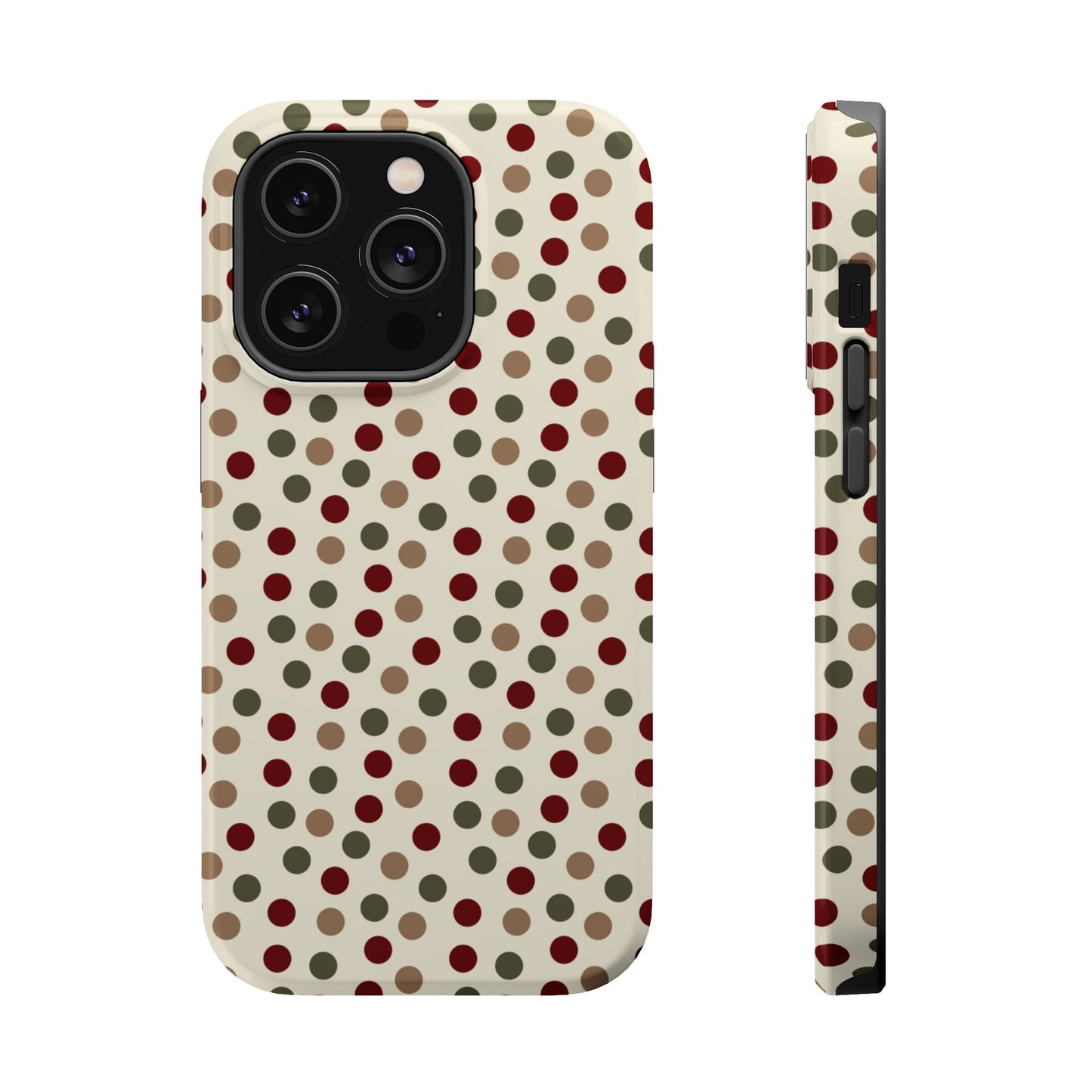 Festive Red & Green Polka Dots on Cream – MagSafe iPhone Case - BOGO Cases