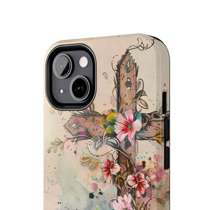Floral Cross Watercolor - iPhone Case, Christian Art & Protective Design - BOGO Cases