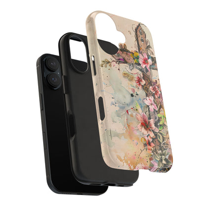 Floral Cross Watercolor - iPhone Case, Christian Art & Protective Design - BOGO Cases