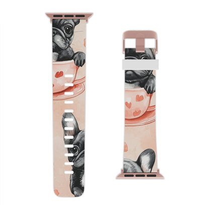 Floral French Bulldogs Apple Watch Band | Elegant Dog Design with Roses & Tea Cups - BOGO Cases