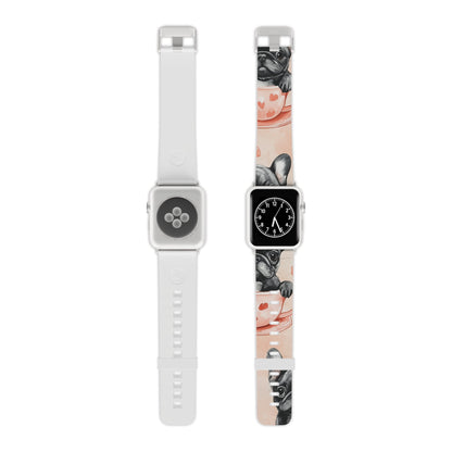 Floral French Bulldogs Apple Watch Band | Elegant Dog Design with Roses & Tea Cups - BOGO Cases