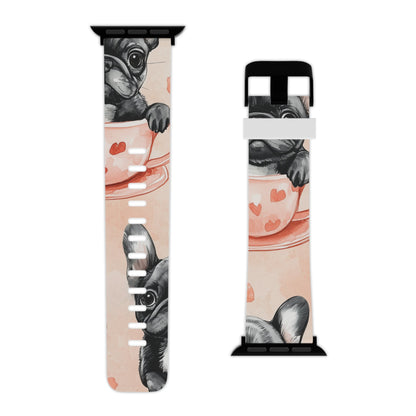 Floral French Bulldogs Apple Watch Band | Elegant Dog Design with Roses & Tea Cups - BOGO Cases