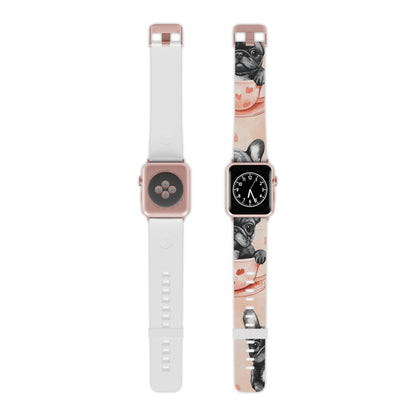 Floral French Bulldogs Apple Watch Band | Elegant Dog Design with Roses & Tea Cups - BOGO Cases