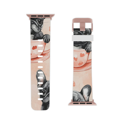 Floral French Bulldogs Apple Watch Band | Elegant Dog Design with Roses & Tea Cups - BOGO Cases