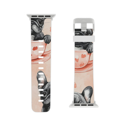 Floral French Bulldogs Apple Watch Band | Elegant Dog Design with Roses & Tea Cups - BOGO Cases