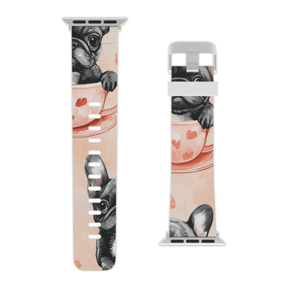 Floral French Bulldogs Apple Watch Band | Elegant Dog Design with Roses & Tea Cups - BOGO Cases