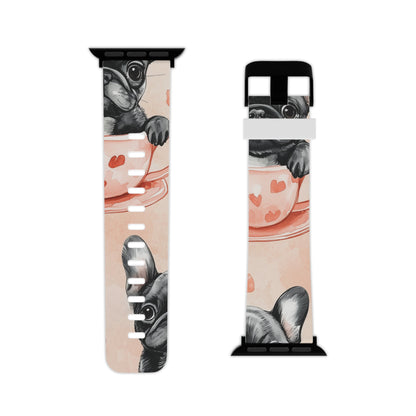 Floral French Bulldogs Apple Watch Band | Elegant Dog Design with Roses & Tea Cups - BOGO Cases