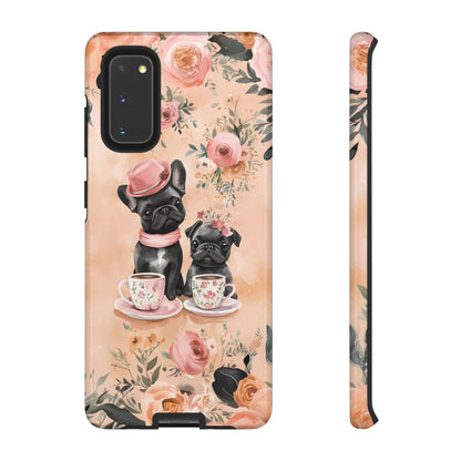 Floral French Bulldogs Samsung Galaxy Case – Elegant Dog Design with Tea Cups & Roses, Shockproof Protection - BOGO Cases