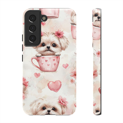 Floral Puppy in Teacup Samsung Galaxy Case – Cute Pink Flower Design, Tough Dual - Layer Protection - BOGO Cases