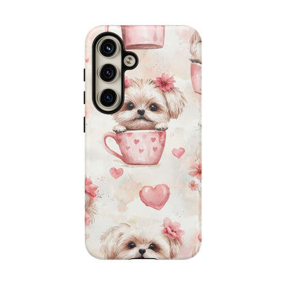 Floral Puppy in Teacup Samsung Galaxy Case – Cute Pink Flower Design, Tough Dual - Layer Protection - BOGO Cases