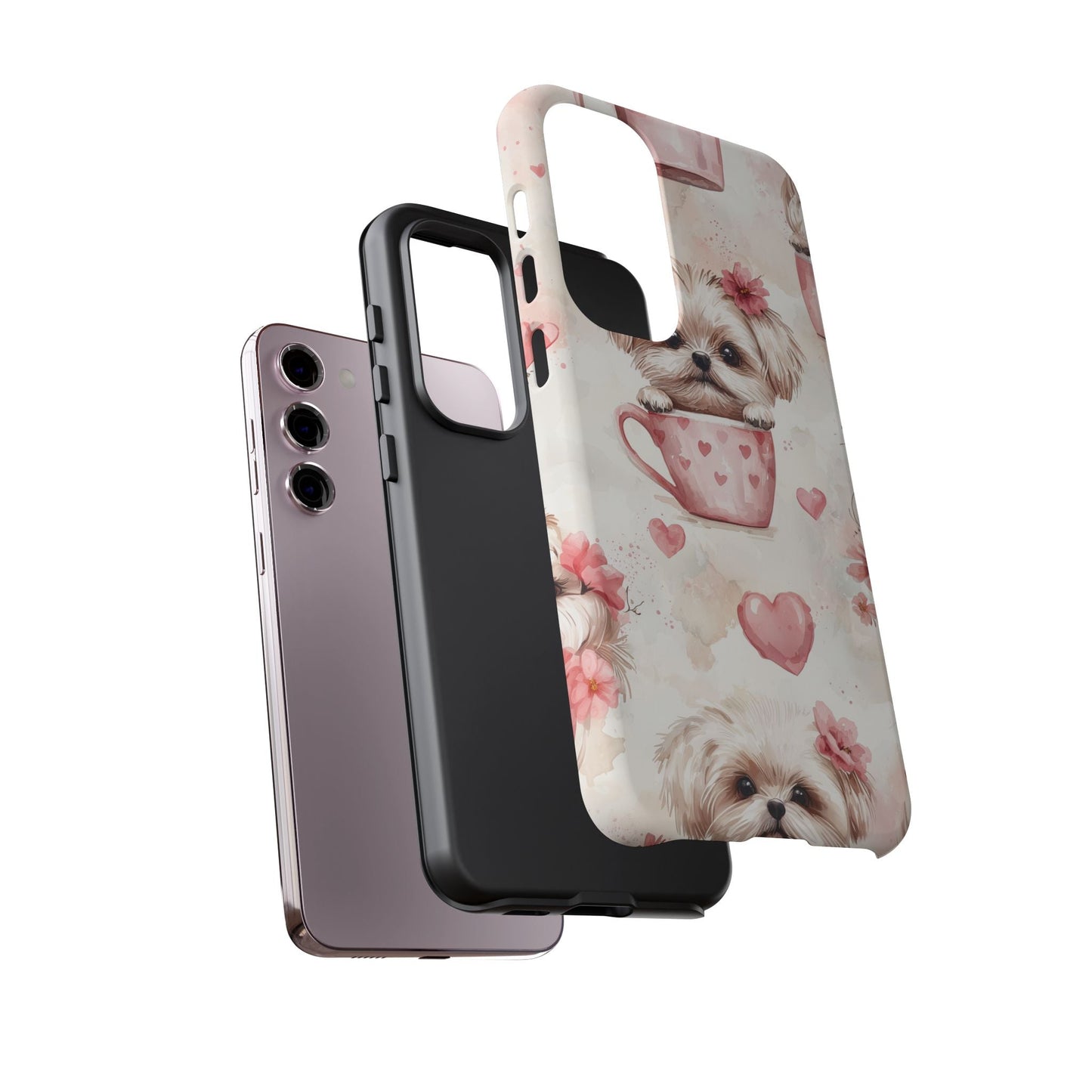 Floral Puppy in Teacup Samsung Galaxy Case – Cute Pink Flower Design, Tough Dual - Layer Protection - BOGO Cases