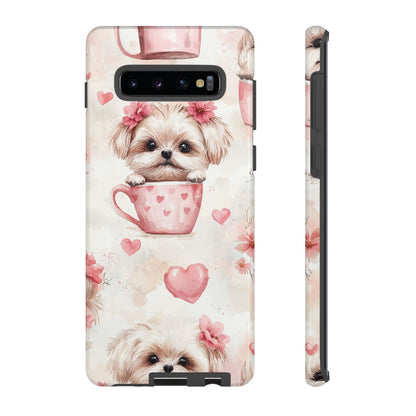 Floral Puppy in Teacup Samsung Galaxy Case – Cute Pink Flower Design, Tough Dual - Layer Protection - BOGO Cases