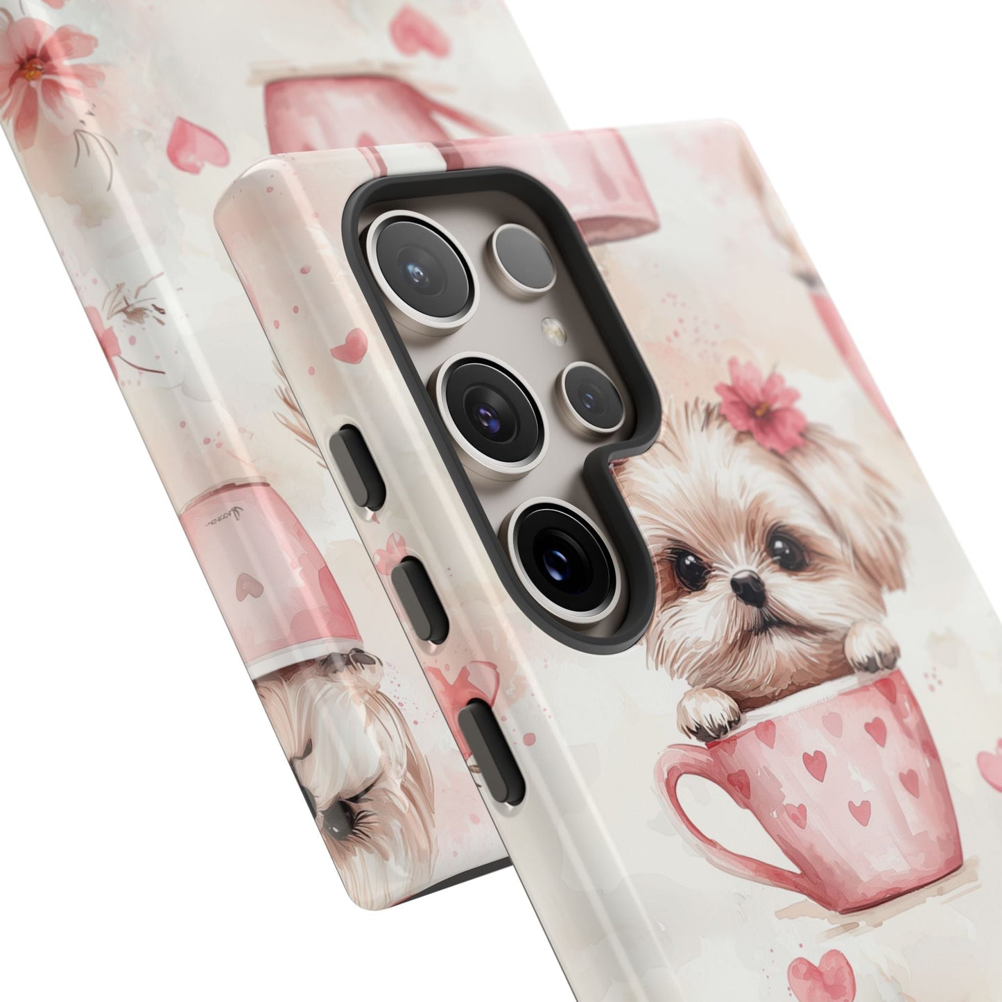 Floral Puppy in Teacup Samsung Galaxy Case – Cute Pink Flower Design, Tough Dual - Layer Protection - BOGO Cases