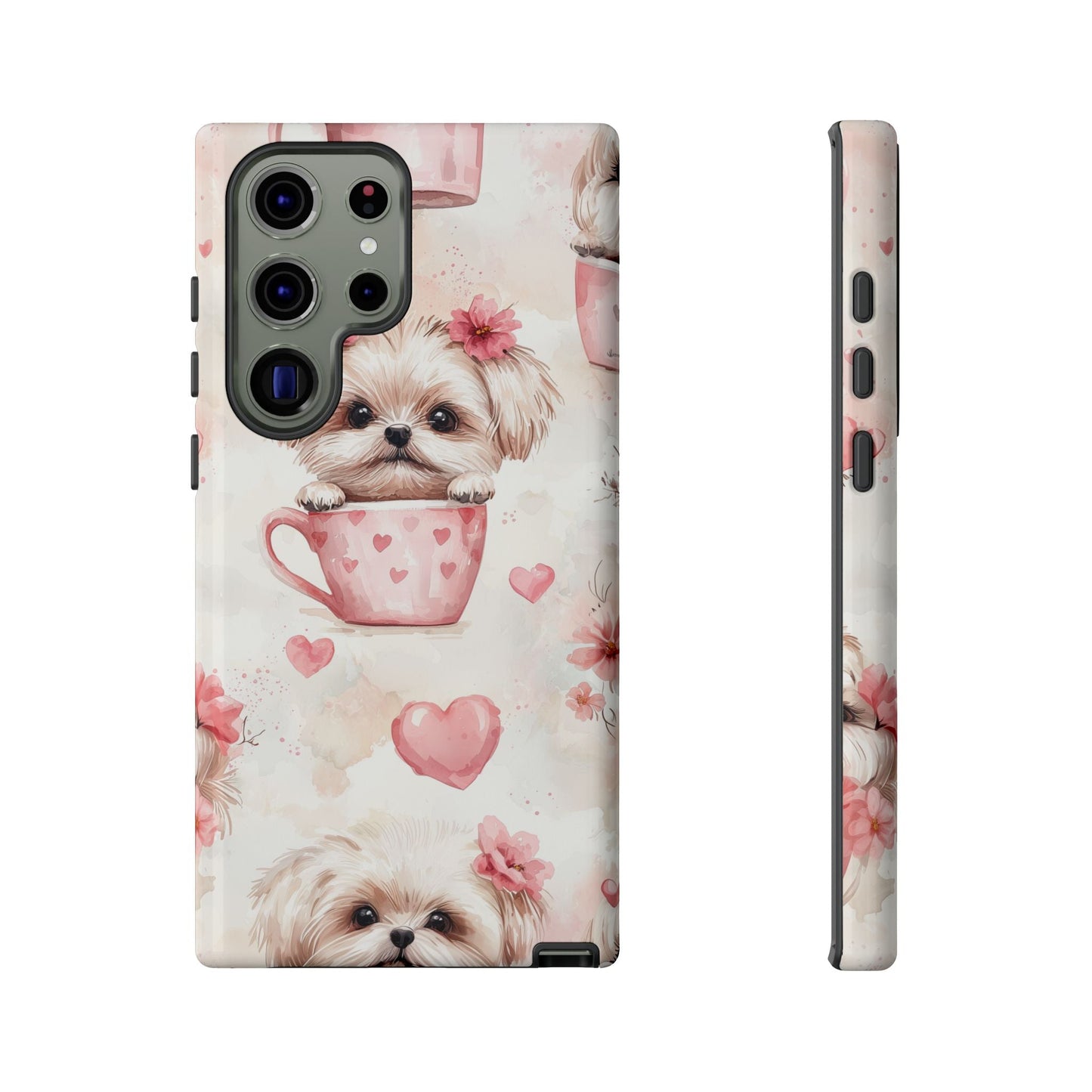 Floral Puppy in Teacup Samsung Galaxy Case – Cute Pink Flower Design, Tough Dual - Layer Protection - BOGO Cases