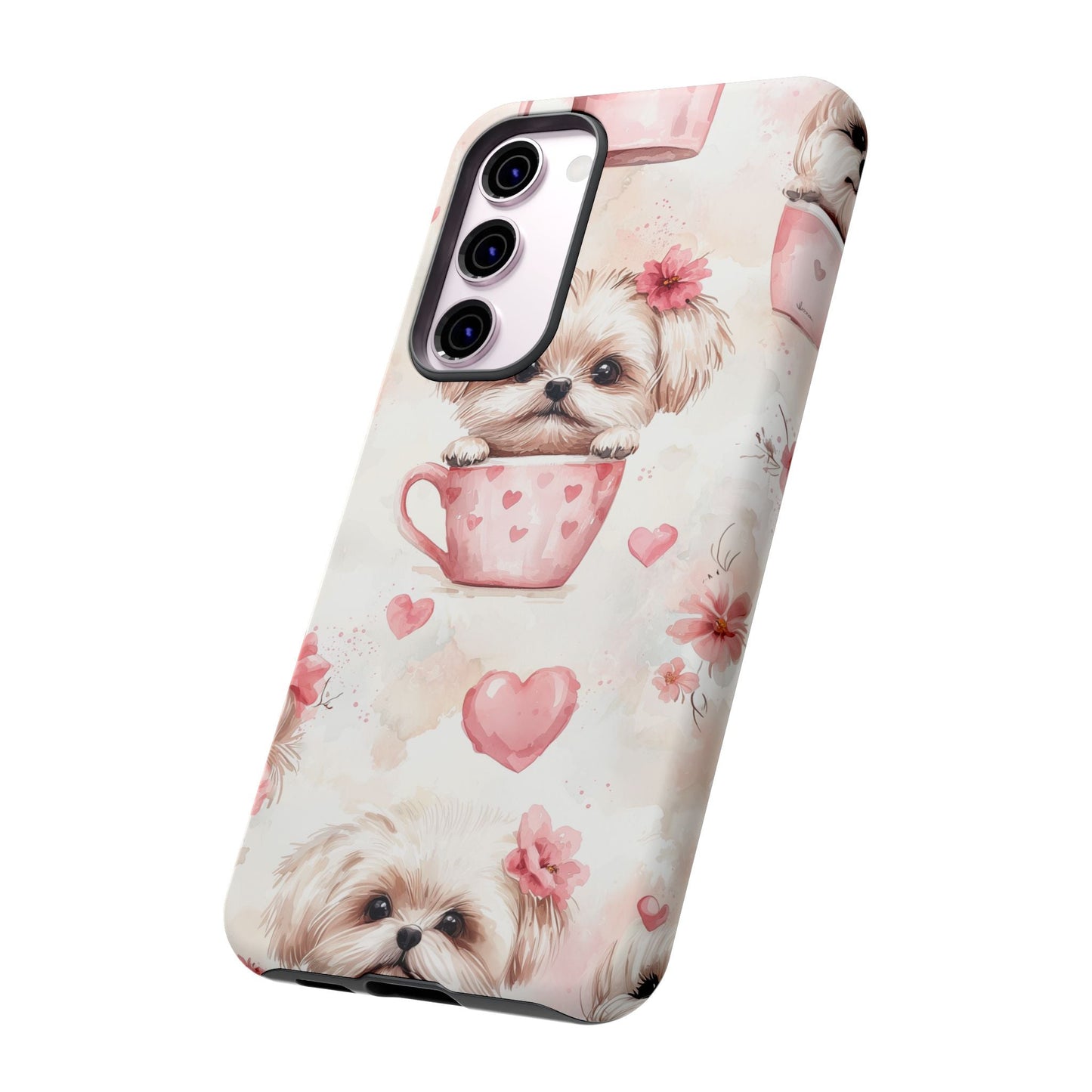 Floral Puppy in Teacup Samsung Galaxy Case – Cute Pink Flower Design, Tough Dual - Layer Protection - BOGO Cases