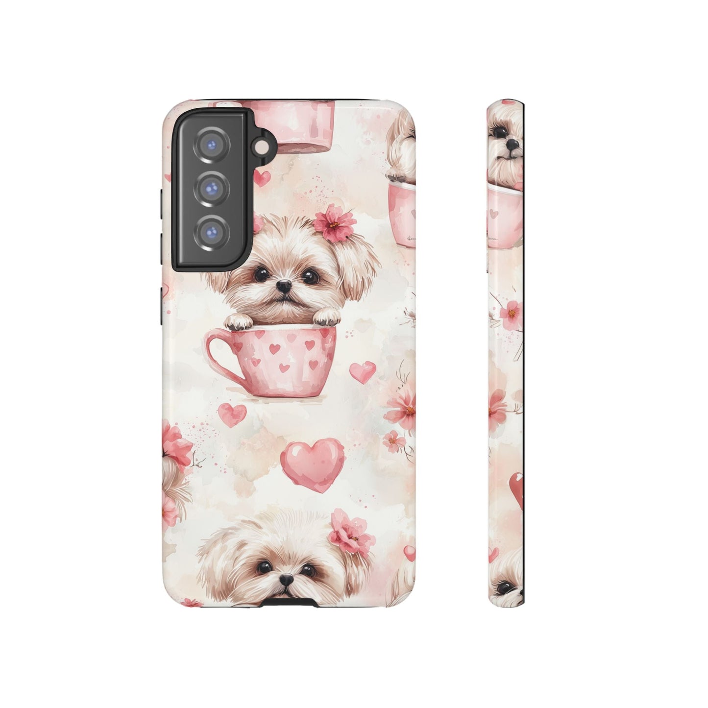 Floral Puppy in Teacup Samsung Galaxy Case – Cute Pink Flower Design, Tough Dual - Layer Protection - BOGO Cases