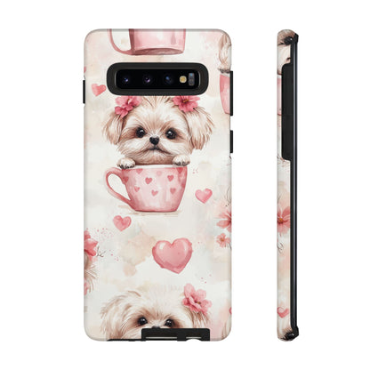 Floral Puppy in Teacup Samsung Galaxy Case – Cute Pink Flower Design, Tough Dual - Layer Protection - BOGO Cases