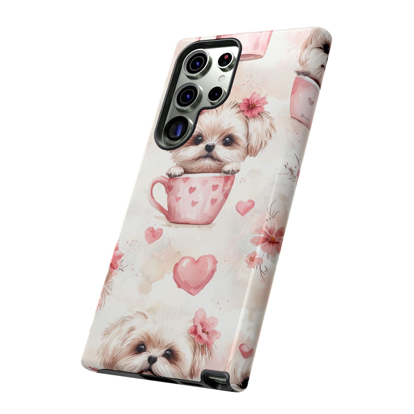 Floral Puppy in Teacup Samsung Galaxy Case – Cute Pink Flower Design, Tough Dual - Layer Protection - BOGO Cases