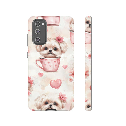 Floral Puppy in Teacup Samsung Galaxy Case – Cute Pink Flower Design, Tough Dual - Layer Protection - BOGO Cases