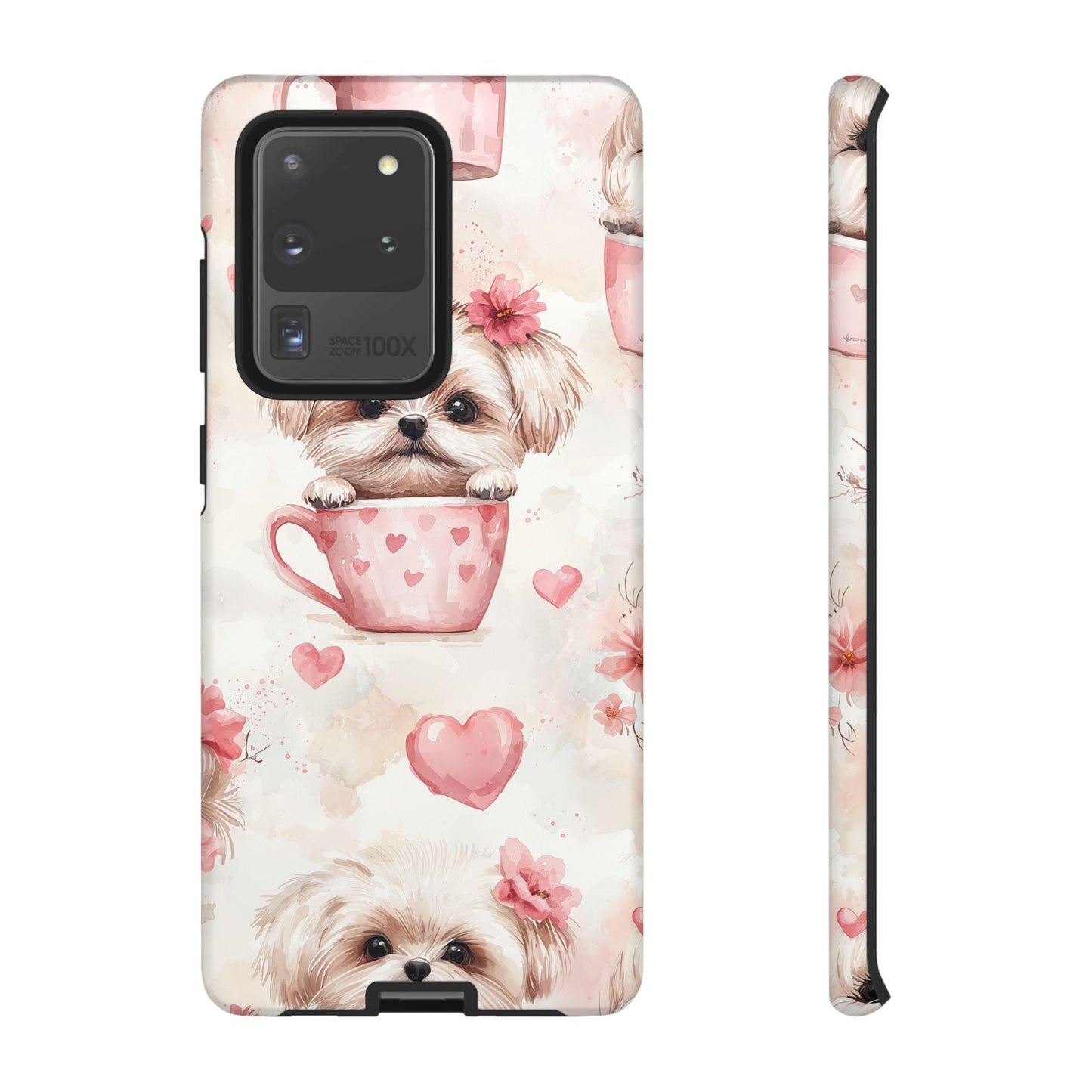 Floral Puppy in Teacup Samsung Galaxy Case – Cute Pink Flower Design, Tough Dual - Layer Protection - BOGO Cases