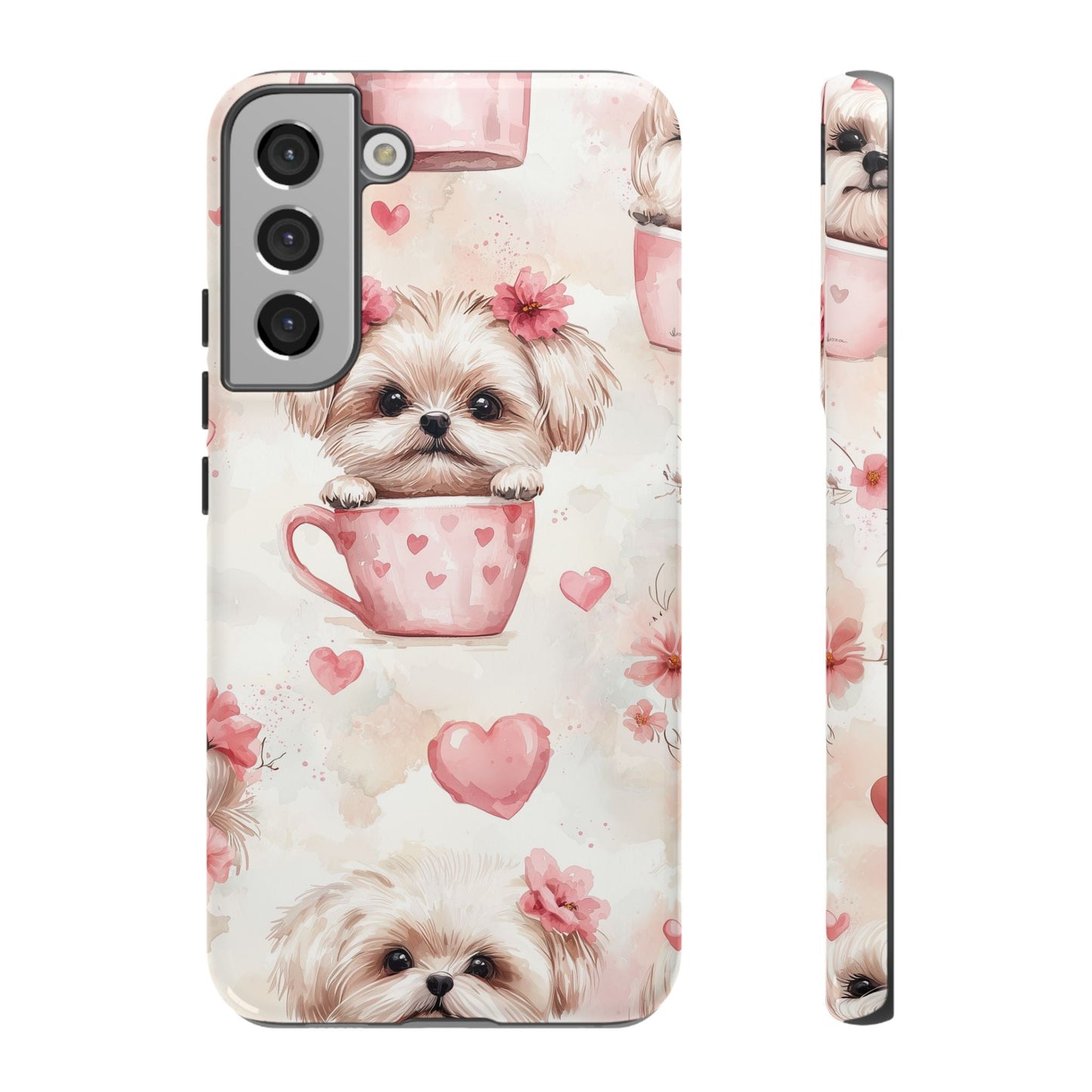 Floral Puppy in Teacup Samsung Galaxy Case – Cute Pink Flower Design, Tough Dual - Layer Protection - BOGO Cases