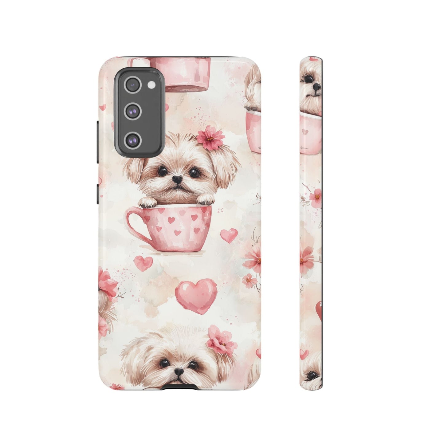 Floral Puppy in Teacup Samsung Galaxy Case – Cute Pink Flower Design, Tough Dual - Layer Protection - BOGO Cases