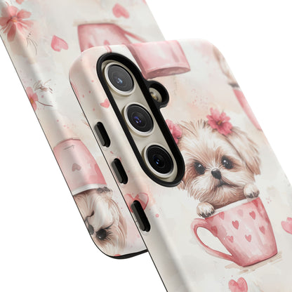 Floral Puppy in Teacup Samsung Galaxy Case – Cute Pink Flower Design, Tough Dual - Layer Protection - BOGO Cases