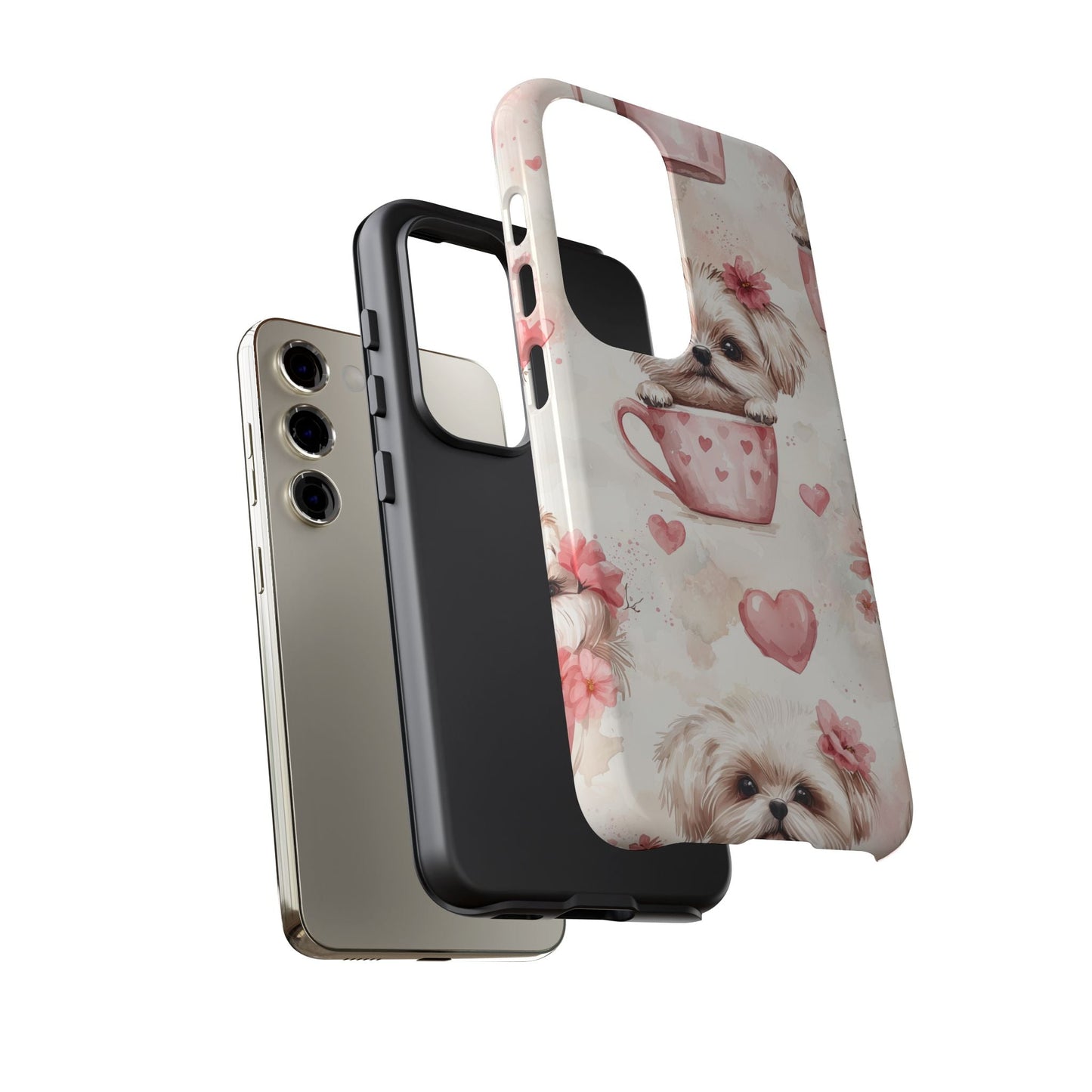 Floral Puppy in Teacup Samsung Galaxy Case – Cute Pink Flower Design, Tough Dual - Layer Protection - BOGO Cases