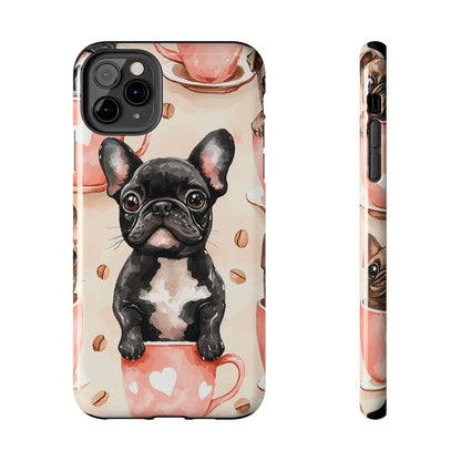 French Bulldogs in Coffee Cup iPhone Case – Cute Dog Art, Shockproof & Slim Design - BOGO Cases