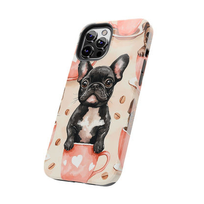 French Bulldogs in Coffee Cup iPhone Case – Cute Dog Art, Shockproof & Slim Design - BOGO Cases