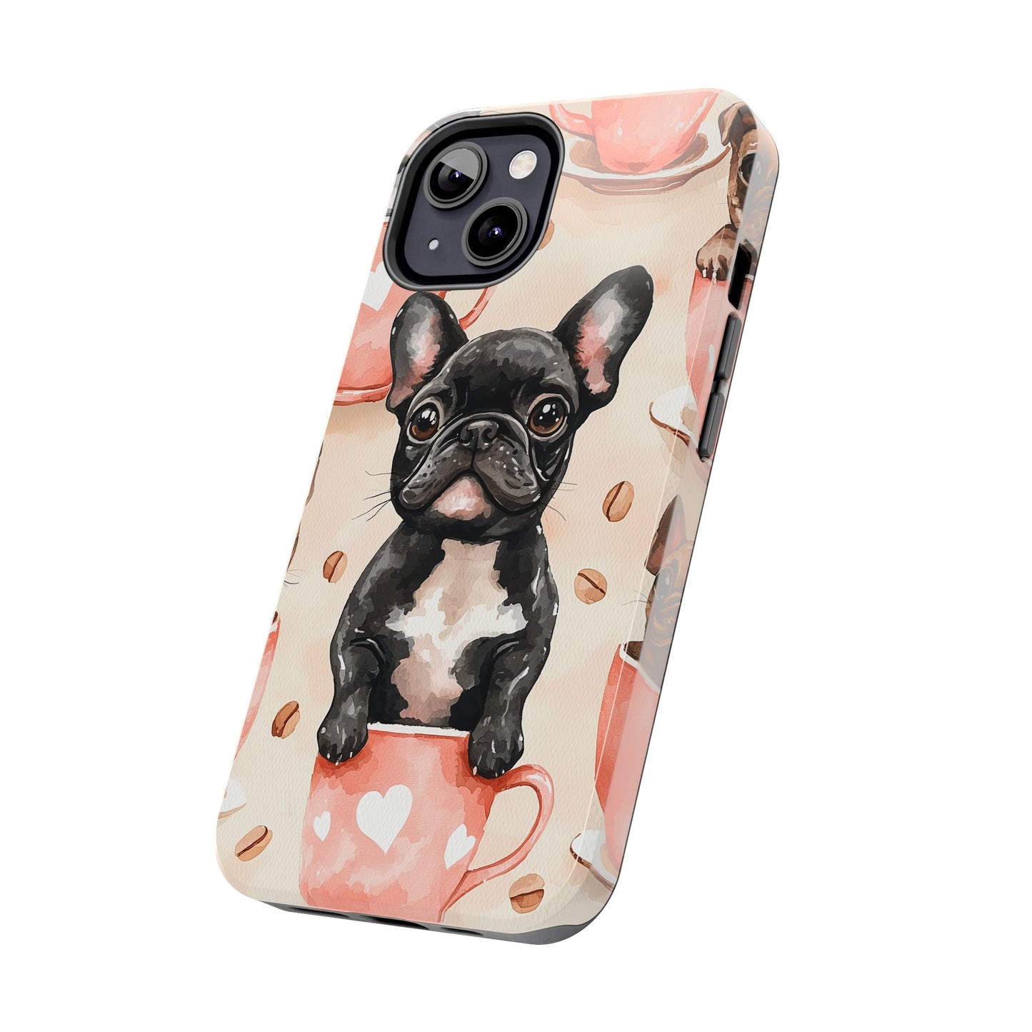 French Bulldogs in Coffee Cup iPhone Case – Cute Dog Art, Shockproof & Slim Design - BOGO Cases