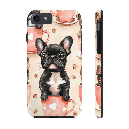 French Bulldogs in Coffee Cup iPhone Case – Cute Dog Art, Shockproof & Slim Design - BOGO Cases