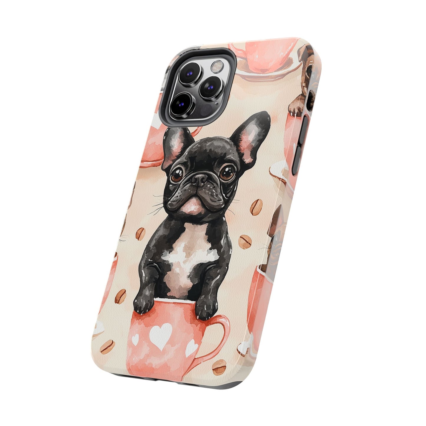 French Bulldogs in Coffee Cup iPhone Case – Cute Dog Art, Shockproof & Slim Design - BOGO Cases