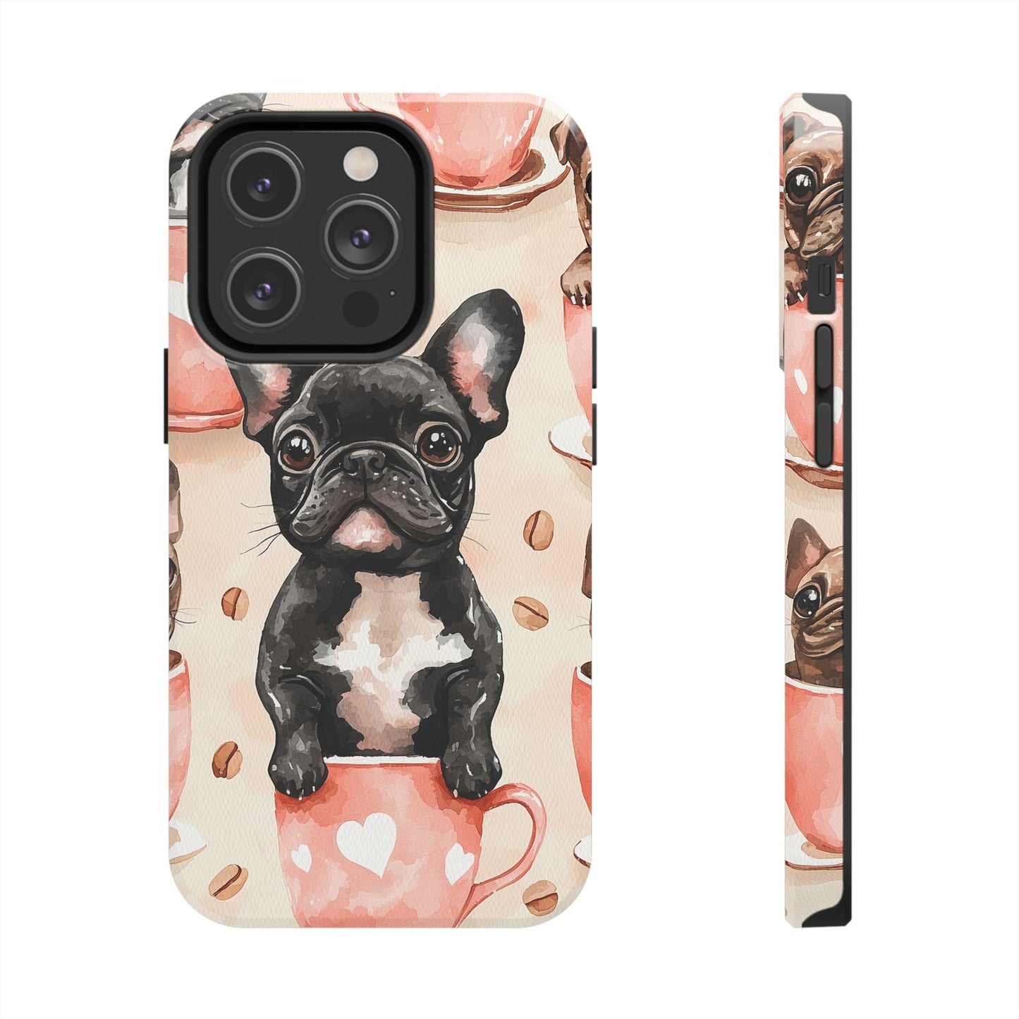 French Bulldogs in Coffee Cup iPhone Case – Cute Dog Art, Shockproof & Slim Design - BOGO Cases