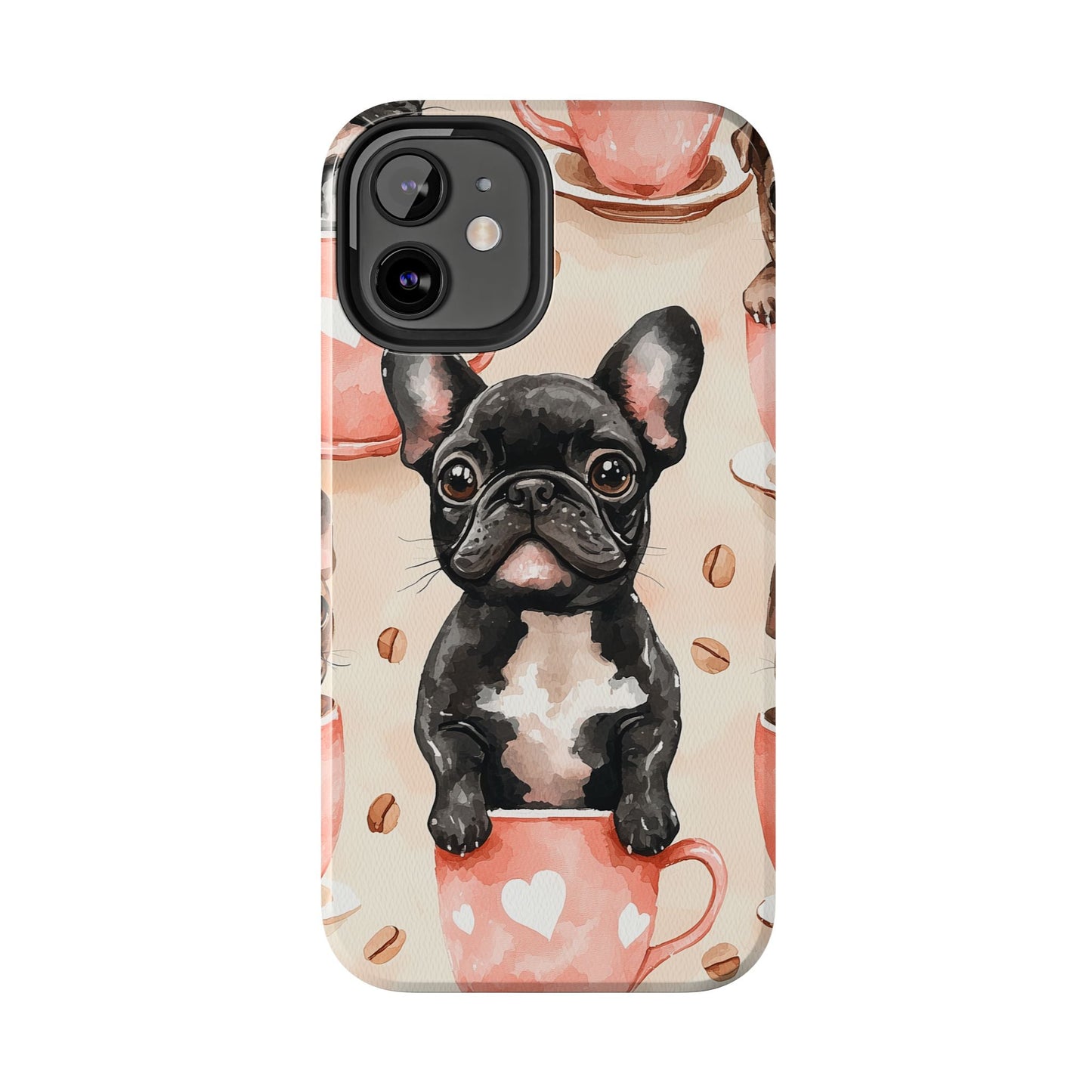 French Bulldogs in Coffee Cup iPhone Case – Cute Dog Art, Shockproof & Slim Design - BOGO Cases