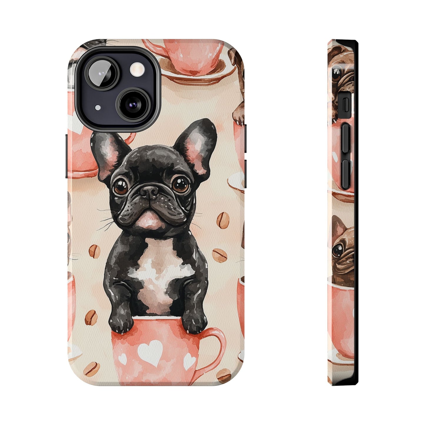 French Bulldogs in Coffee Cup iPhone Case – Cute Dog Art, Shockproof & Slim Design - BOGO Cases