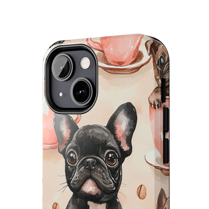 French Bulldogs in Coffee Cup iPhone Case – Cute Dog Art, Shockproof & Slim Design - BOGO Cases